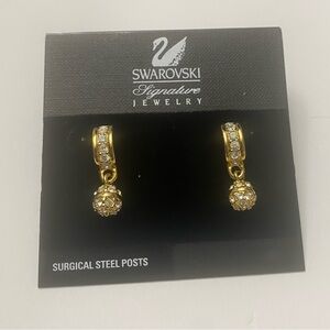 Swarovski Gold Hoop Earrings with Spherical Accents